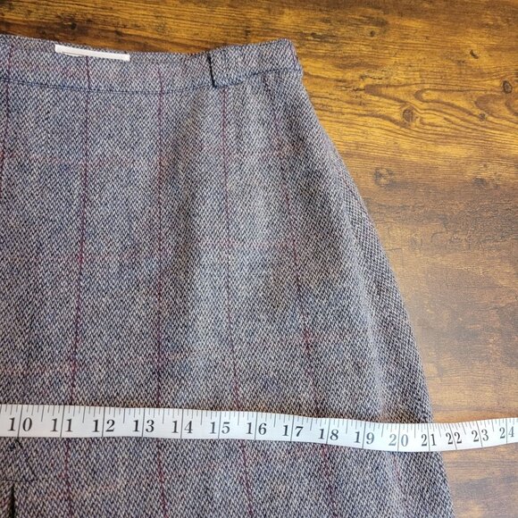 Vtg Hubberman Ireland Wool Tweed Midi Skirt Size 12 Pleated Windowpane Preppy - Picture 6 of 7